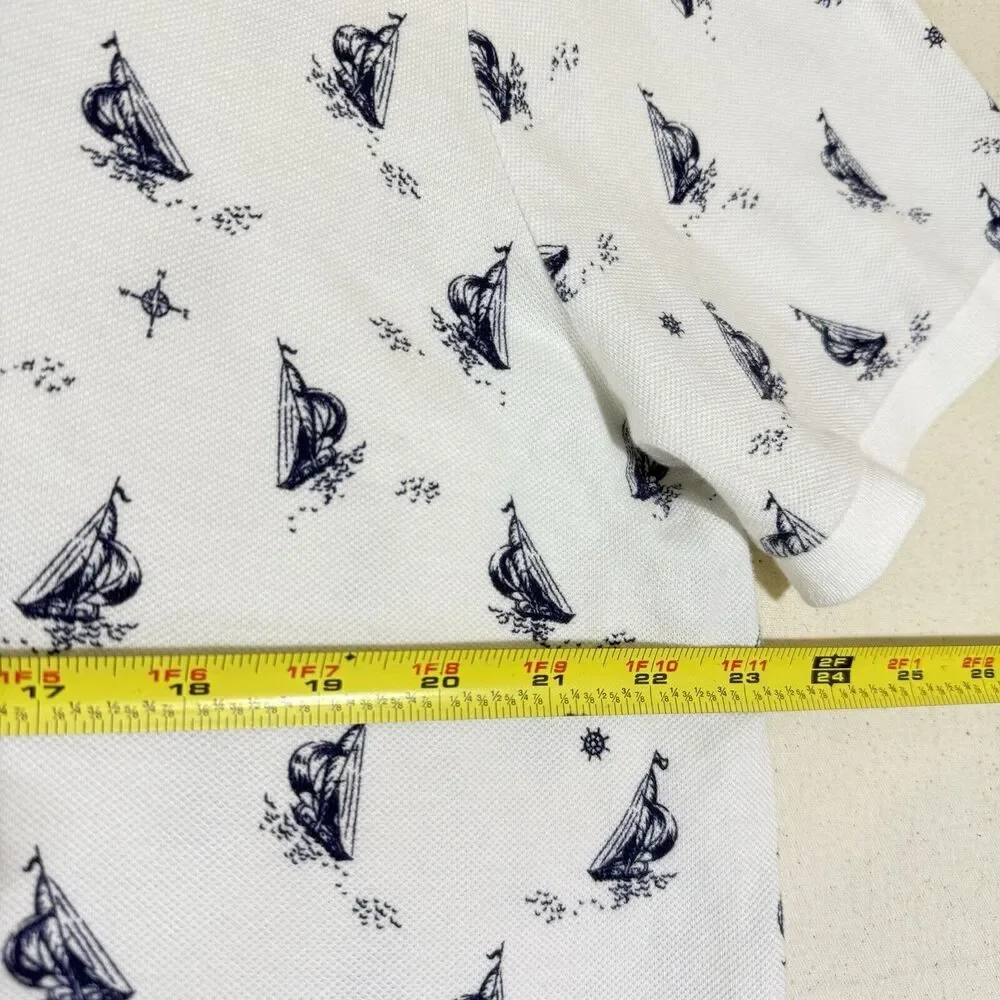 POLO RALPH LAUREN Men XL Custom Slim Fit White Blue Sailboats Polo Shirt